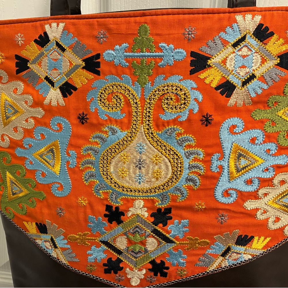 Embroidered Orange Tote Bag